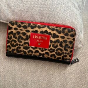Las Oreiro Leopard Zip Wallet with Red Trim